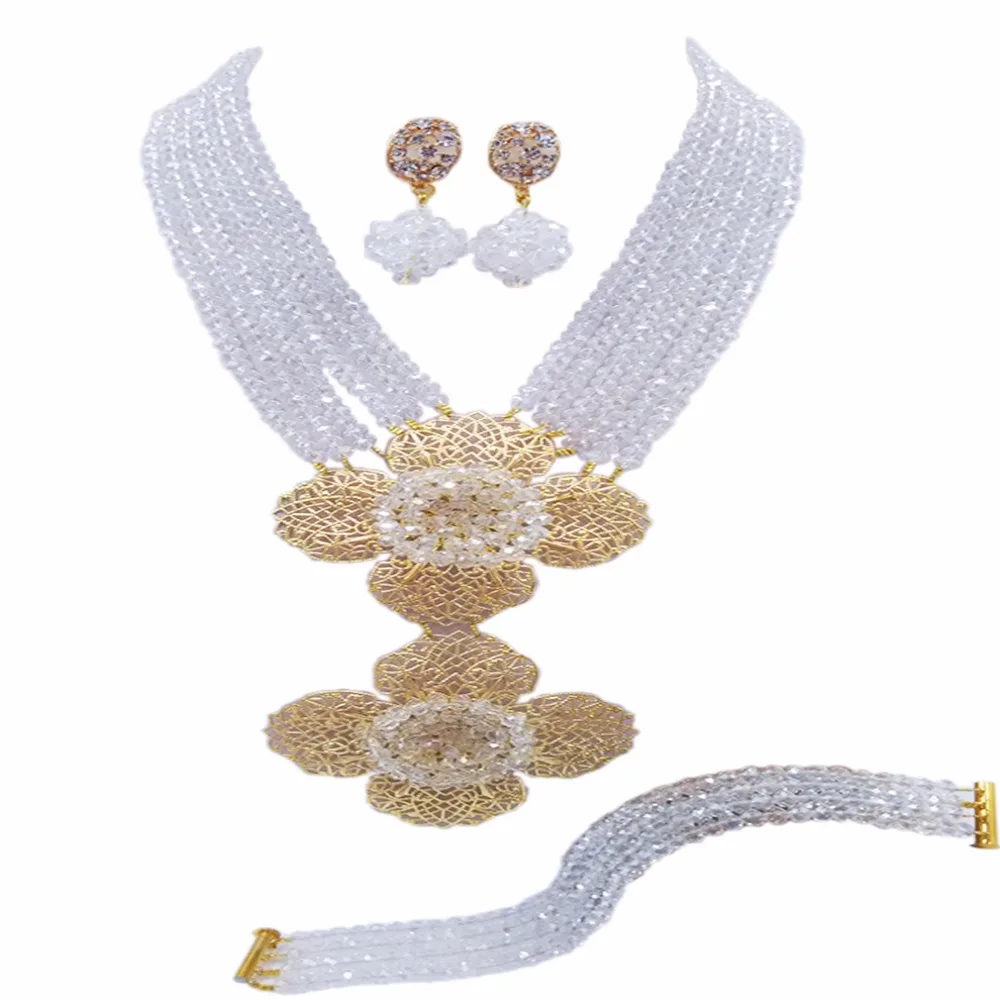 

Nigerian Wedding African Beads Jewelry Set Transparent Clear AB Crystal Beads Bridal Christmas Jewelry Set 6C-2DH017