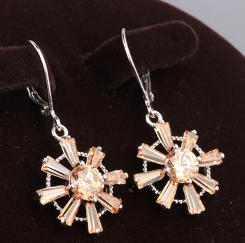 

Solitaire Sun Champagne Orange Morganite Silver Plated Argent Party Drop Dangle Earring S5473