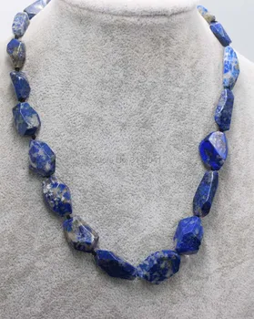 

lapis lazuli flat faceted 12-16mm necklace 17inch wholesale nature beads FPPJ gemstone