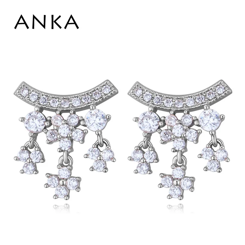 

ANKA brand romantic flower earrings luxury wave women drop earrings rose gold color charm top zirconia fashion Jewelry #26081