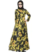 Fashion Muslim Dress Abaya in Dubai Islamic Clothing For Women Muslim Abaya Jilbab Djellaba Robe Musulmane Floral Print Dress