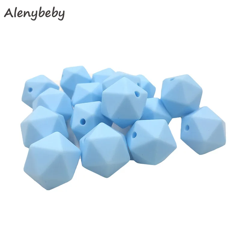 50pc 17mm Silicone Teether Beads Safe Icosahedron Shaped Candy Mix Color Teething Silicone Bead Toy BPA Free DIY Necklace Making - Цвет: Baby blue