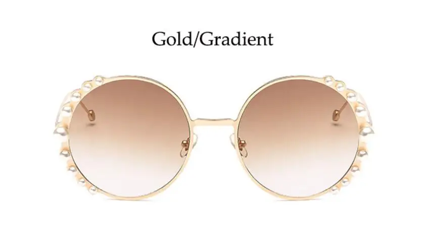 Модные круглые женские солнцезащитные очки с жемчугом, Классические брендовые дизайнерские ретро очки, женские солнцезащитные очки для женщин, золотисто-коричневые линзы Oculos - Цвет линз: C2 gold frame tea
