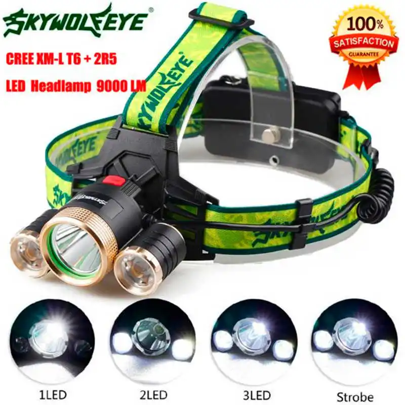 

4Modes 9000Lm 3X XML T6+2R5 LED powerful Headlamp Head Light Torch USB 18650+Car Charger rechargable torch flashlight #4S4