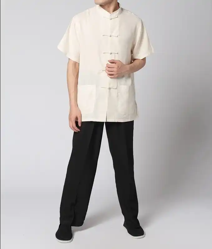 Pantalones De Camisa De Lino De Algodon Beige Negro Para Hombre
