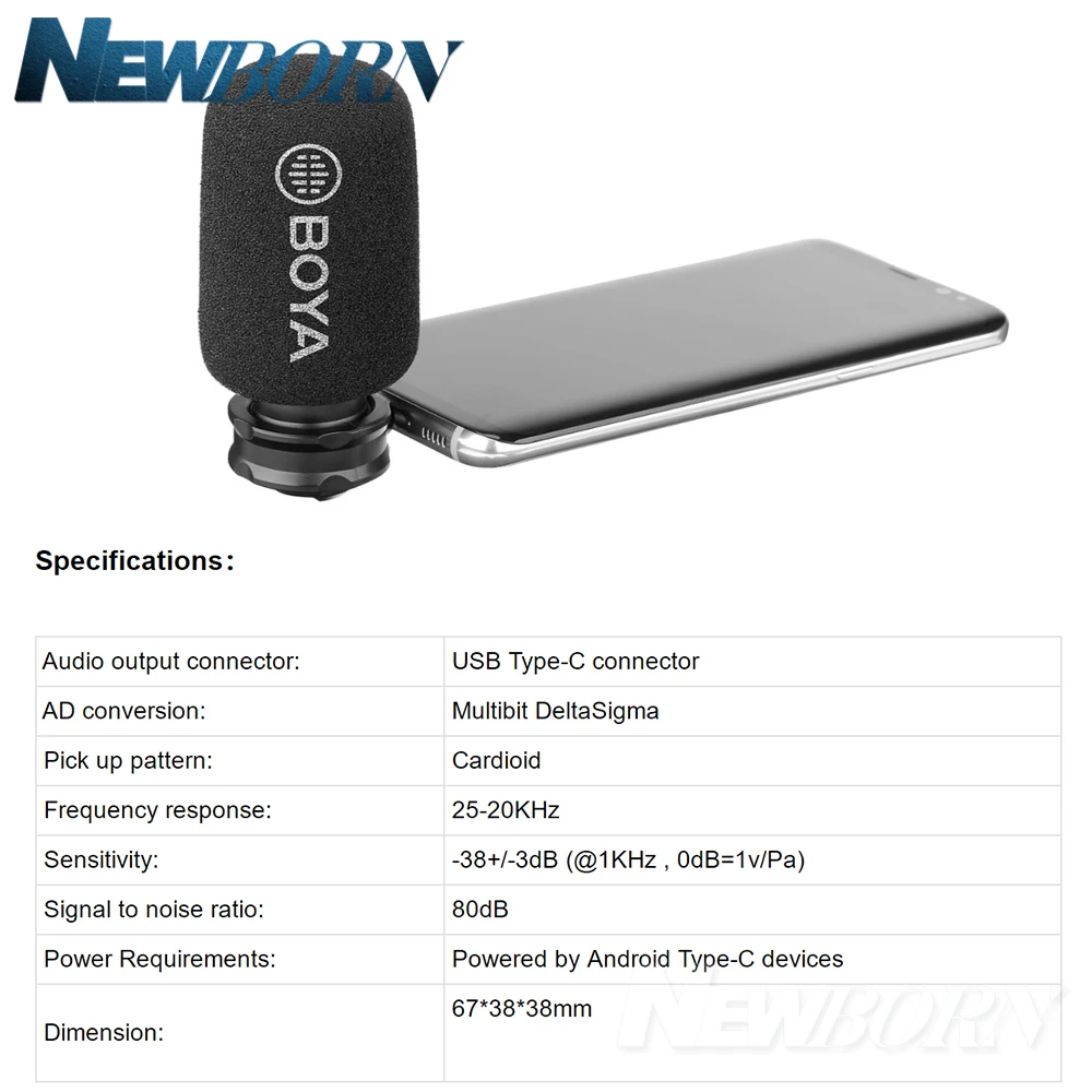 BOYA BY-DM100 цифровой конденсаторный стерео микрофон для Android huawei SAMSUNG Galaxy s9 s9 + Тип usb-C