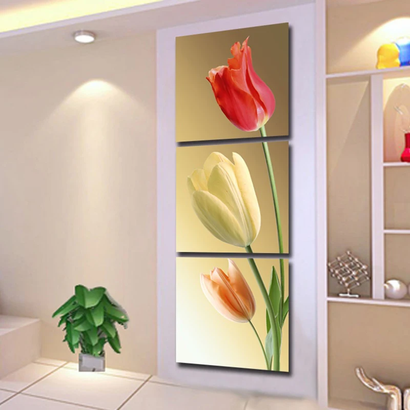 Canvas Hd Prints Pictures Home Decor 3 Pieces Color Elegant Tulips ...