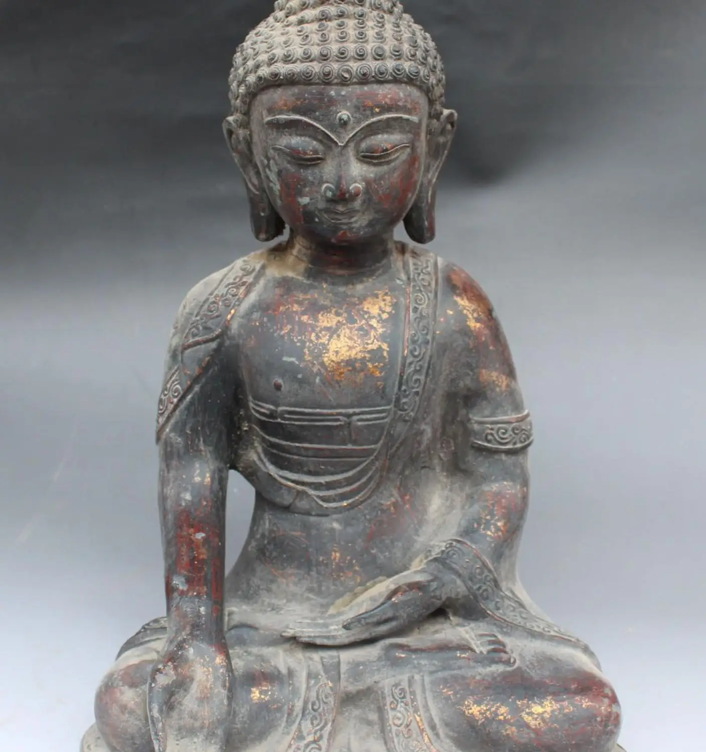 

16" Old Tibet Buddhism Bronze Seat Shakyamuni Amitabha Sakyamuni Buddha Statue