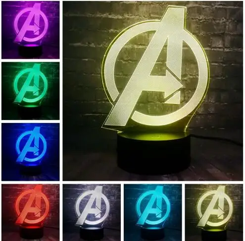 Лидер продаж фигура Мстителей Капитан Америка человек паук 3D лампа Led градиент Ночной светильник творческий фестиваль вечерние подарок на день рождения - Испускаемый цвет: avengers