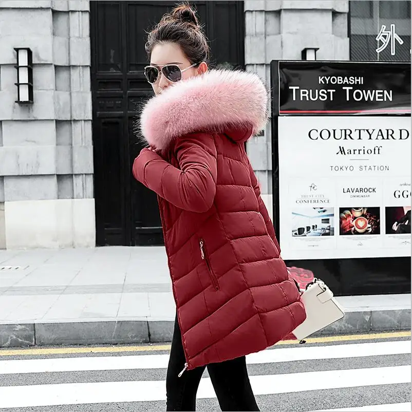 Parkas 2020 New Fashion Long Winter Jacket Women Slim Female Coat Thicken Parka Down Cotton Clothing Red Clothing Hooded Student womens long black puffer coat Coats & Jackets