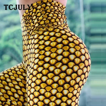 

TCJULY Fashion Gold Fish Scale Print Mermaid Leggings High Waist Push Up Workout Pants Breathable Quick Dry Fitness Legins Women