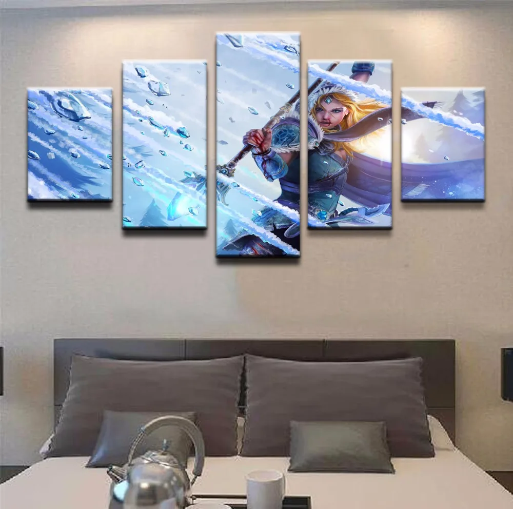 Modern Canvas Painting Modular Game Poster 5 Pieces Crystal Maiden DOTA 2 Wall Art Home Decor Girls