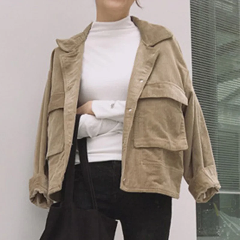 

Chic Winter Korean Corduroy Women Short Coat Fashion Autumn Casual Tops Jacket