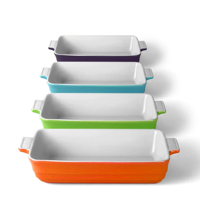 1 pc wholesale price blue orange rectangular ceramic au gratin bake form
