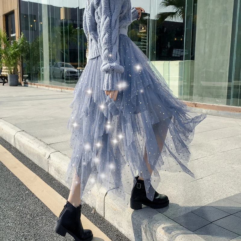 

Women's Skirts Summer 2019 New Korean Stars Sequin Elegant High Waist A-line Pleated Elastic Belt School Spring Midi Skirt Femme