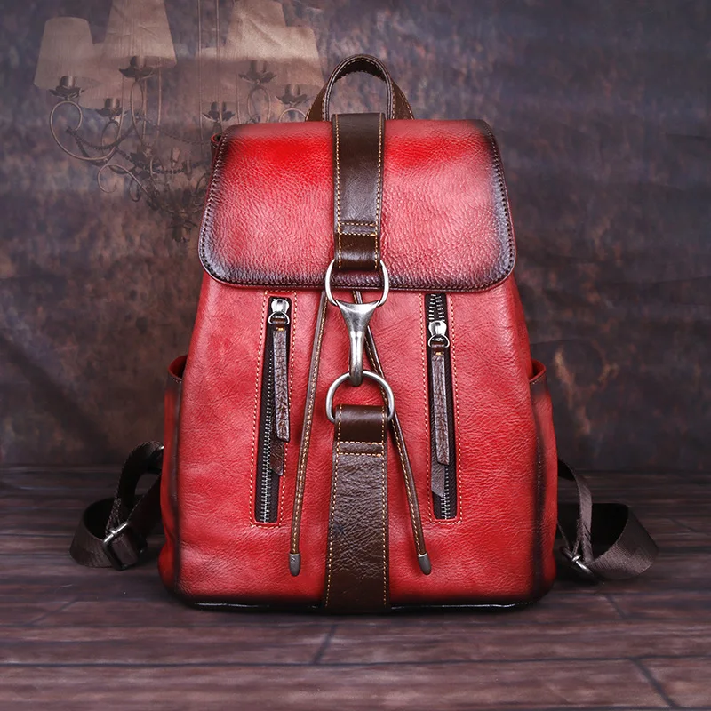 new store promotion real leather retro fashion large capacity women's bag with shoulder buckle Backpack рюкзак
