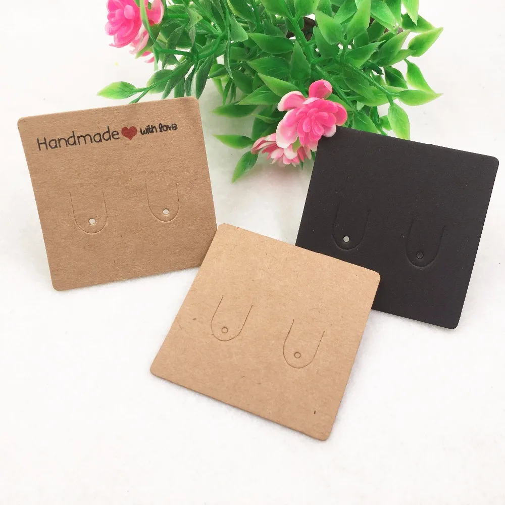

100PCS DIY blank black/kraft earring display card 5x5cm for jewelry earring packing card with 100pcsa opp bags
