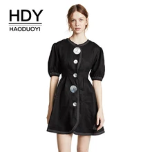 HDY Haoduoyi женское мини-платье трапециевидной формы с большими пуговицами и коротким рукавом, боковой карман, высокая талия, офисное платье для женщин