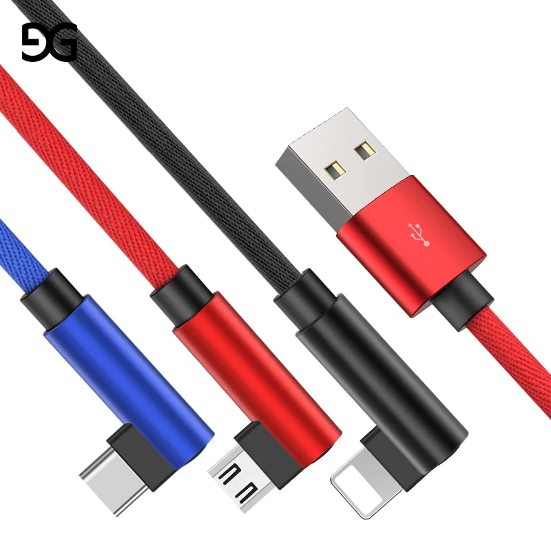 GUSGU Cable USB de 90 grados para iPhone 7 6X8 Cable de carga Cable de Cable rápido Micro USB adaptador de Cable USB tipo B