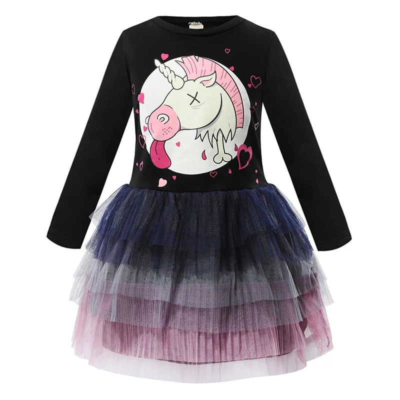 Spring//Autumn Unicorn Birthday Party Princess Girl Dresses Long Sleeve Girls Outfits