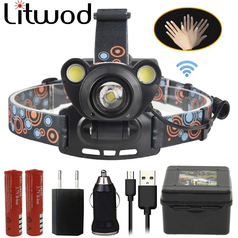 Налобный фонарь Litwod Z201373 с светодиодный к датчиком умный индукционный мощный