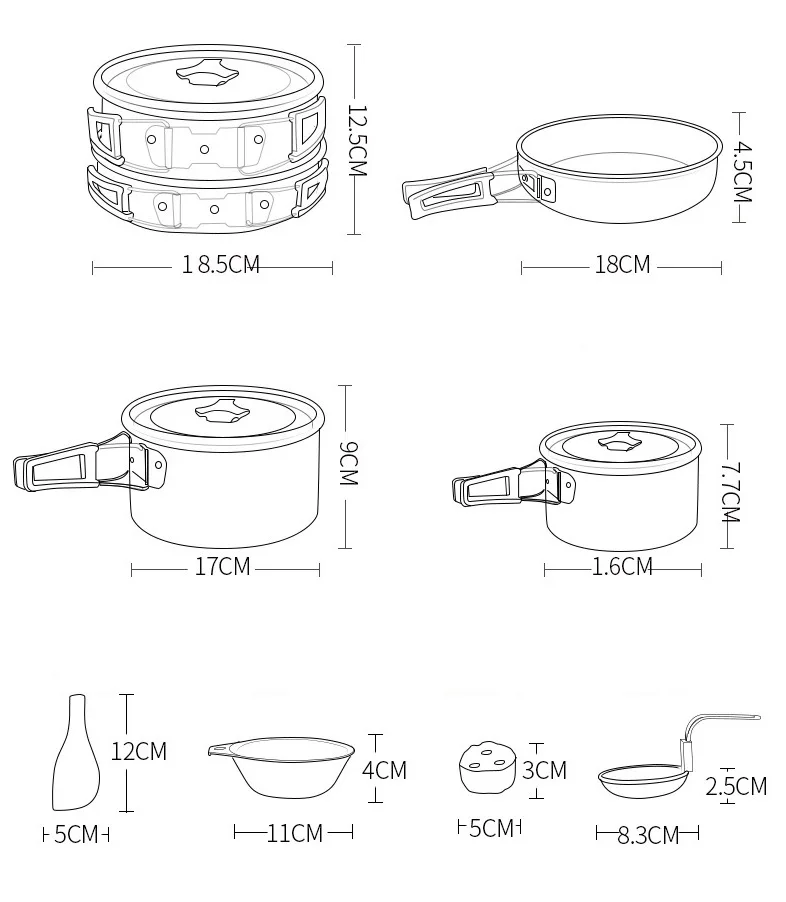 Портативный походный набор посуды VILEAD, походный набор для приготовления пищи, бушкрафт со складными горшками, столовые приборы, набор для пикника