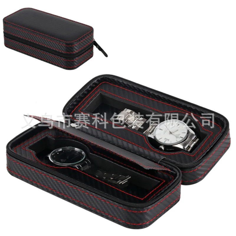 

2 portable zipper watch cases with capacity; , black, light weight durable and environmentally friendly watch decoration box.