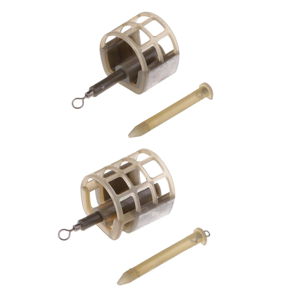 2pcs Fishing Feeder Bait Cage Lure Holder Basket Trap Fishing Tackle with Lead Sinker 25g S & L