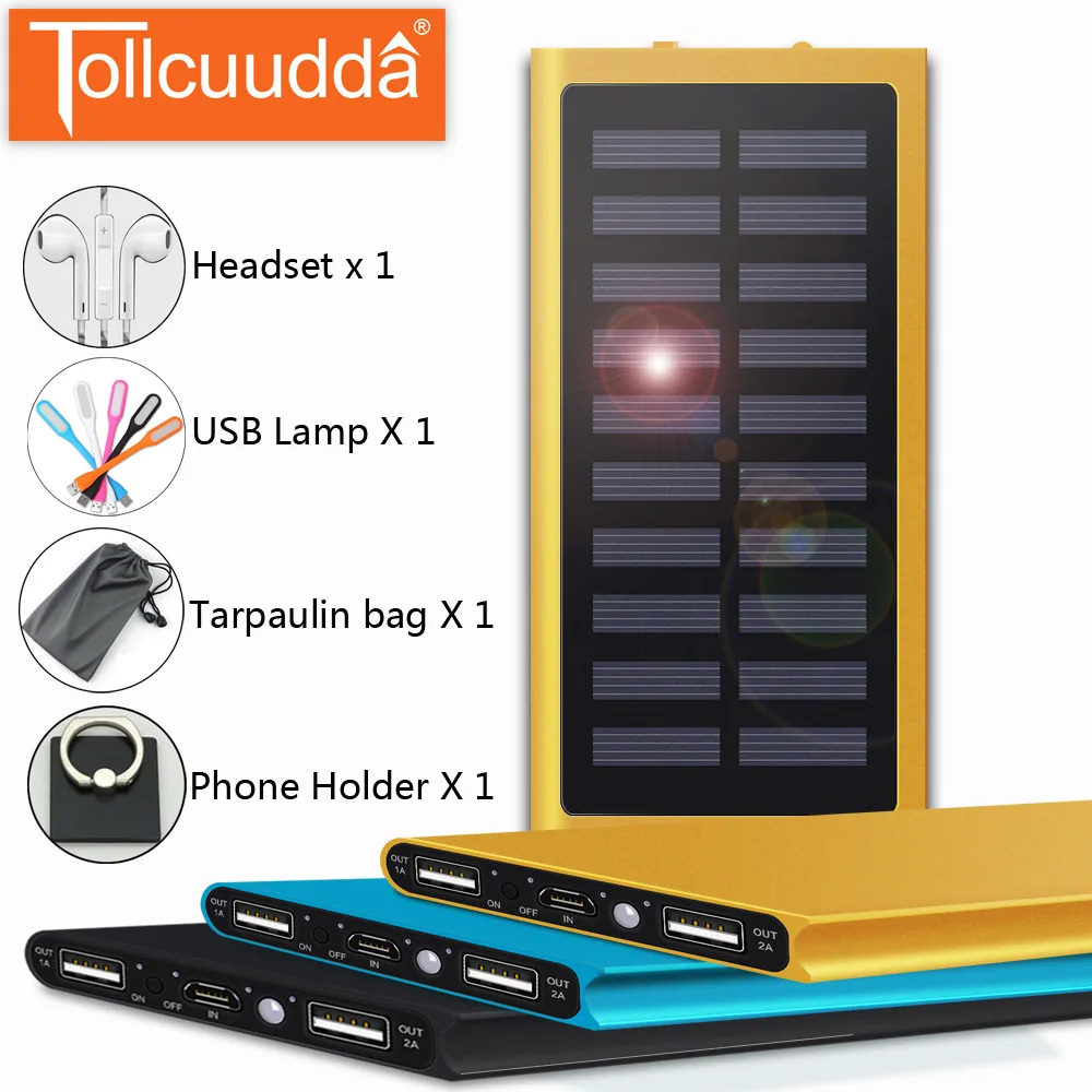 Tollcuudda Solar Charger Power Bank Batterie Externe Poverbank 10000mAh 4 Gifts Charging LED Lighting For Iphone Xiaomi Huawei