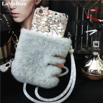 

Luxury Big Rhinestone Diamond Real Rabbit Fur Soft Phone Cases For Huawei P40 P10 P20 P30 PLUS LiTE Mate30 10 20 Pro Lite Cover
