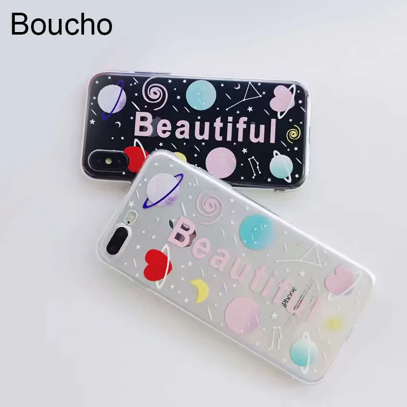 Boucho Colorful Words Beautiful Phone Case For iphone 6 6S 7 8 Plus X Cover Abstract Geometric Planet Series Cases Soft TPU Capa |