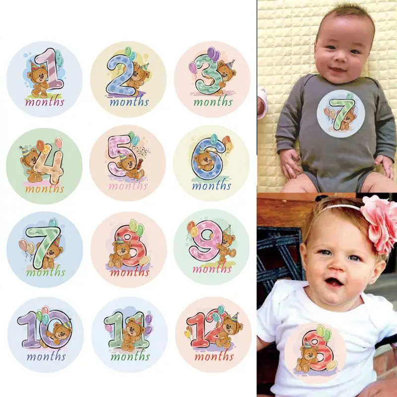 

12 Pcs Month Sticker Baby Photography Milestone Memorial Monthly Newborn Kids Commemorative Card Number Photo Props Accessories