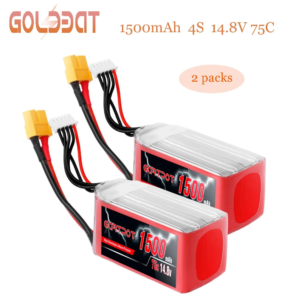 

2packs GARTPOT lipo 1500mAh 14.8V lipo fpv Battery 75C Lipo Battery drones 4S drone battery with XT60 for RC Car Helicopter