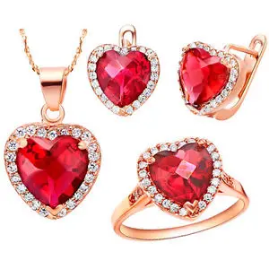 

wholesal Zircon Gem Noble Rich Ladies Rose Heart of Ocean Crystal Pendant Ring Earrings Necklace Jewelry Set choker