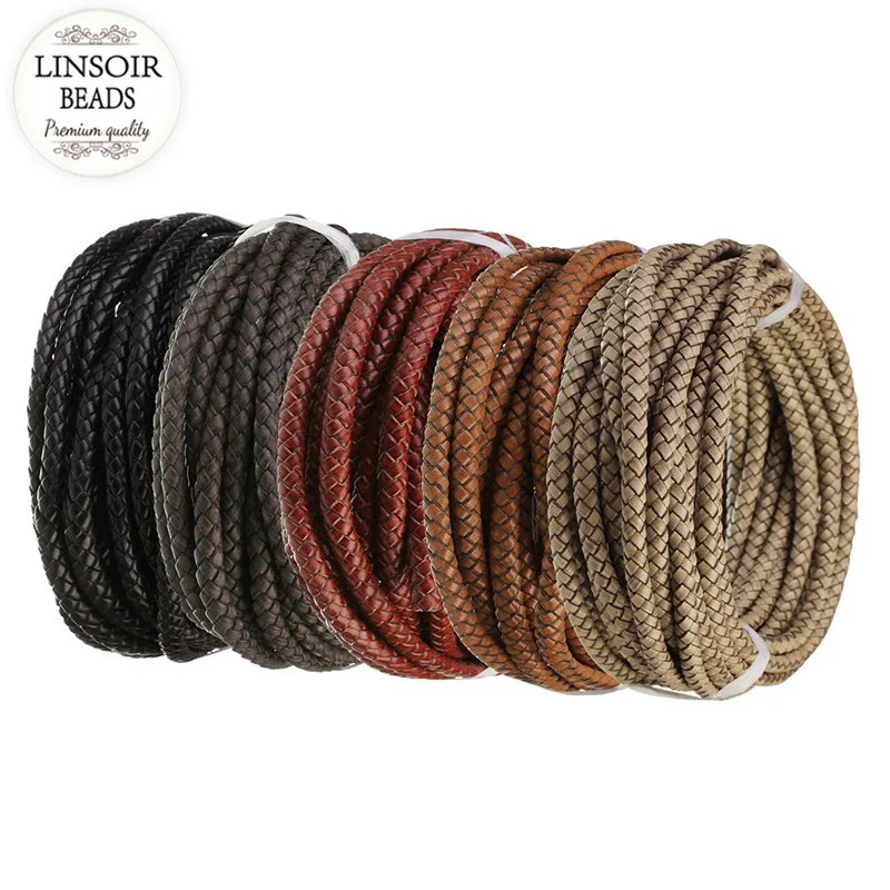 LINSOIR, 1 м/лот, 6 мм, натуральная плетеная кожаная веревка, подходит для ожерелья, фурнитура для браслетов, кожаная нить, сделай сам, изготовление ювелирных изделий F5509