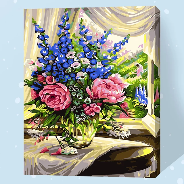 DIY Painting By Numbers Acrylic Paint By Number flower vase