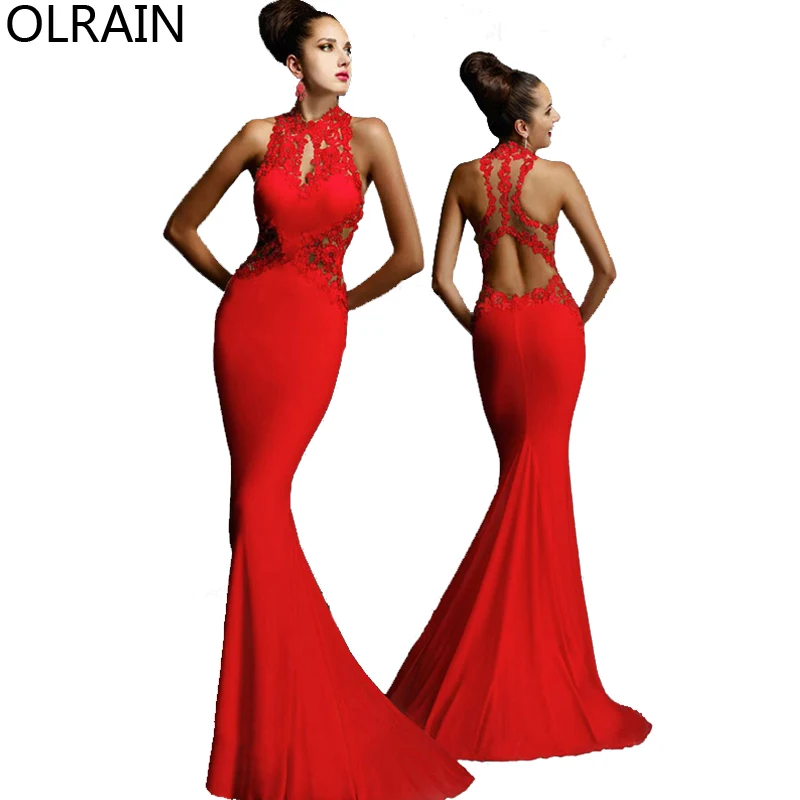 Olrain Women Sexy Sleeveless Backless Long Mermaid Prom Ball Gown