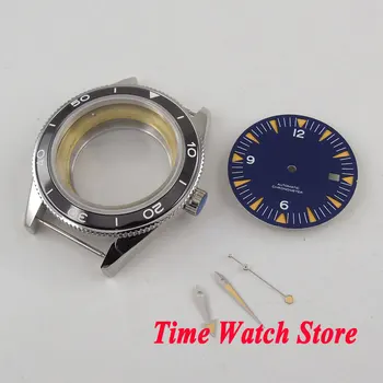 

41mm 316L stainless steel watch case 5ATM sapphire glass +blue dial+hands Fit ETA 2836 MIYOTA 8215 movement C133