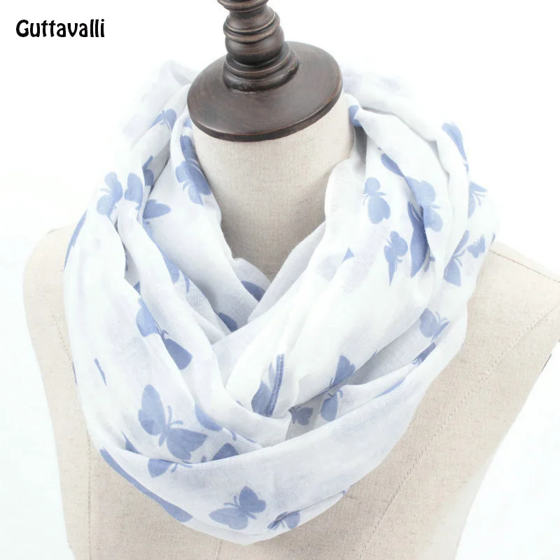 

Guttavalli Fashion Woman Solid Butterfly Print Loop Shawl Women Spring Stripes Ring Scarves Female Autumn Animal Infinity Scarf