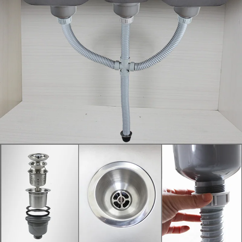  Talea 110mm/114mm Triple Sink strainer wast pipe kit finish filter with drain pipe set Kitchen sink - 32932747592