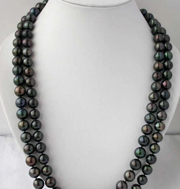 

bjc 0001316 LONG 50" 11-12mm round Tahitian black freshwater pearl necklace 14k