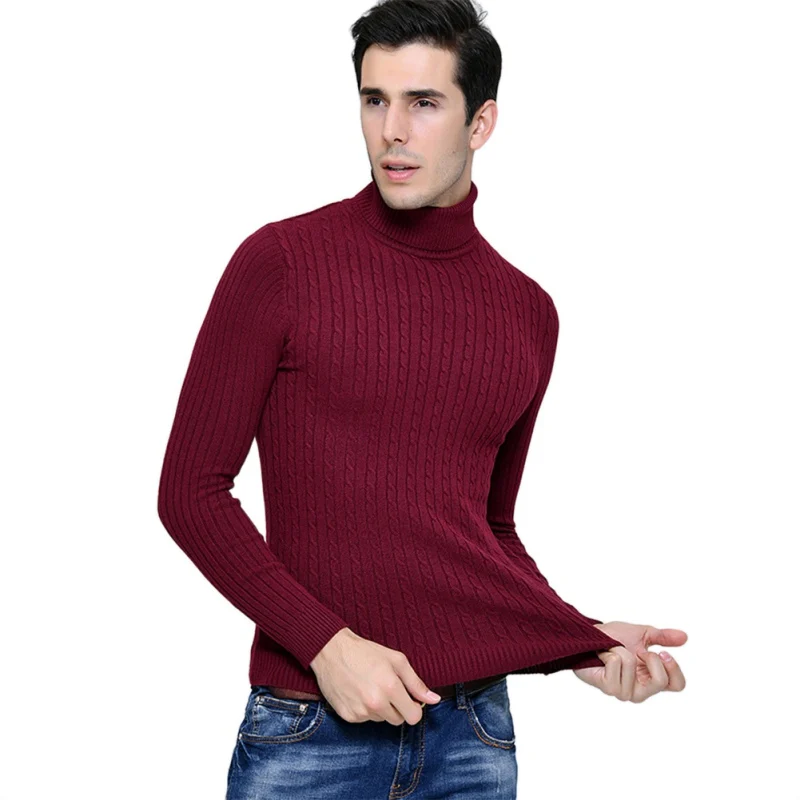New Turtleneck Sweater Men Winter Solid Simple Slim Male