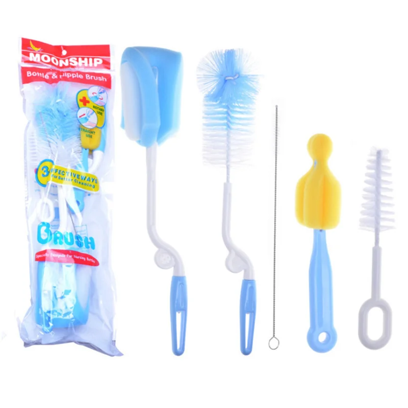5pcs Long baby cup straw bottle brush with brushes cleaning sponge