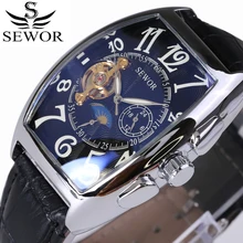 SEWOR Топ люксовый бренд прямоугольный турбийон мужские часы автоматические механические часы Модные Винтажные часы relogio masculino