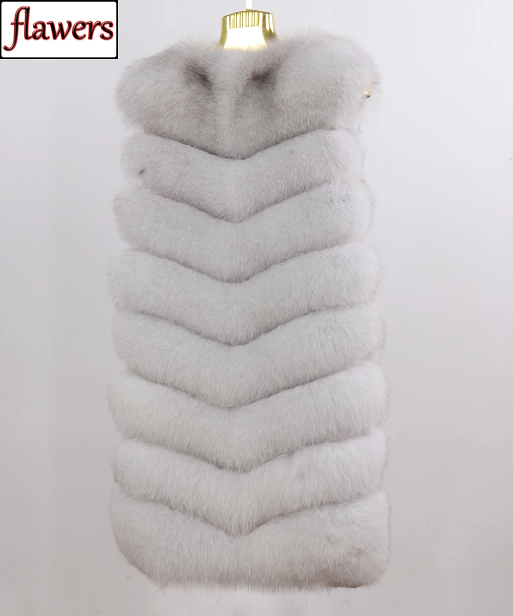 

New Hot Luxury Women 100% Natural Fox Fur Vests Lady Winter Warm Genuine Fox Fur Waistcoats 90CM Long Style Real Fox Fur Gilets