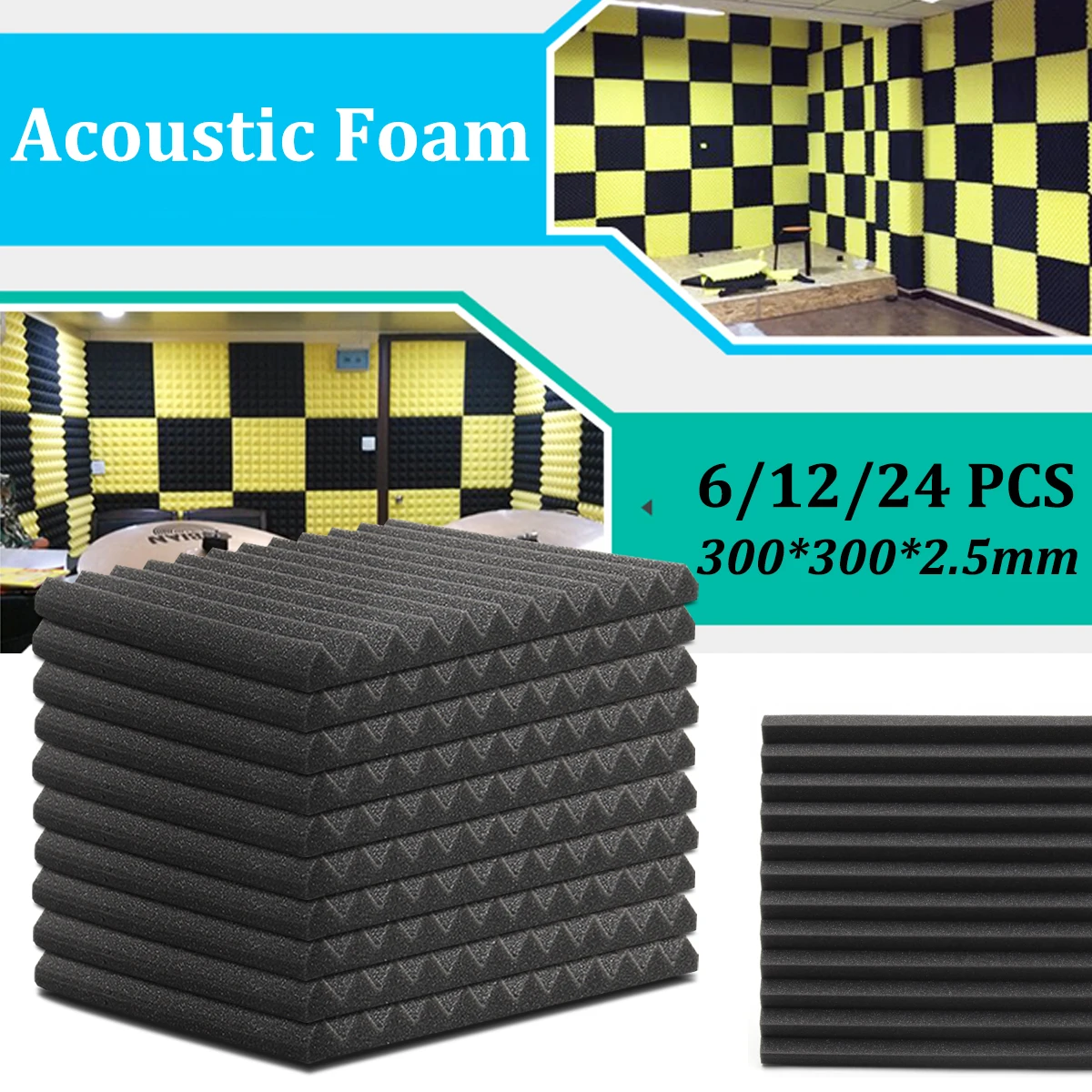 6Pcs /12Pcs 300*300*25mm Acoustic Soundproof Sound Stop Absorption ...