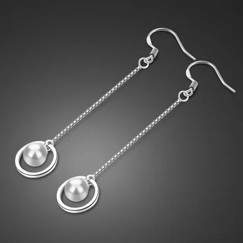 

Fashion Silver sterling 925 Long Earrings For Women Elegant High Luster Real Shell pearl has Drop Earrings Wedding Jewelry