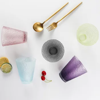 

Concave Surface Glass Sanding Color Hand Juice Cup Hotel Whiskey Glass Cup Germany Style Tableware Drinking Glass Friend Gift