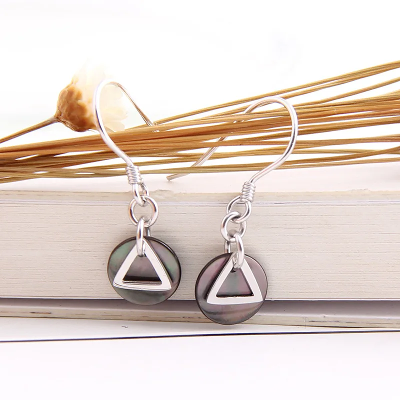 natural shell round triangle earrings women 100% 925 Sterling silver Jewelry fashion Hypoallergenic Stud earrings for girl gift