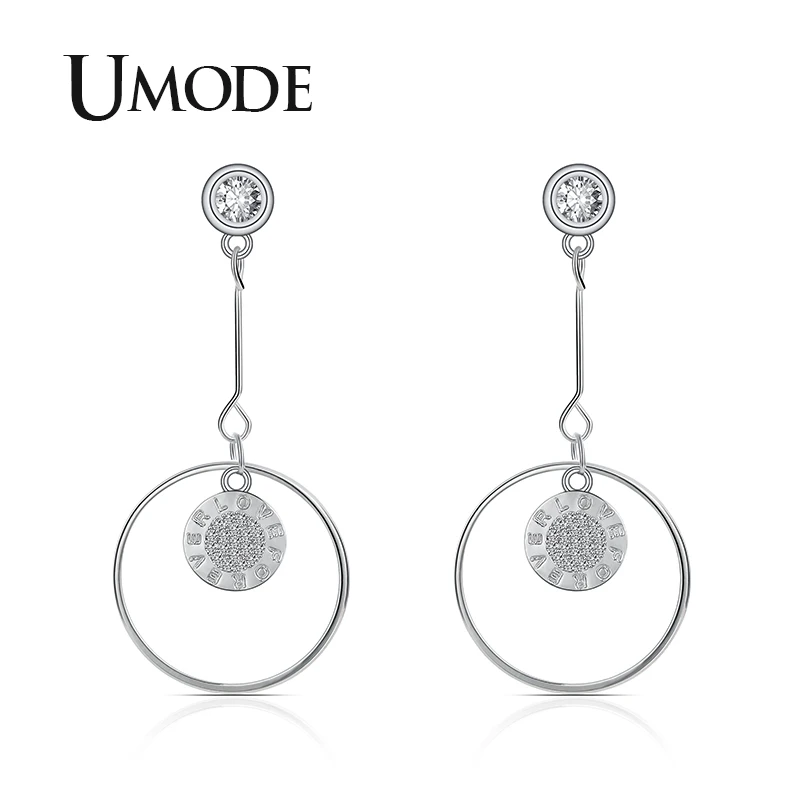 

UMODE Love Forever Round Drop Earrings for Women Zircon Long Earring Wedding Vintage Gifts Fashion Jewelry Accessories UE0485